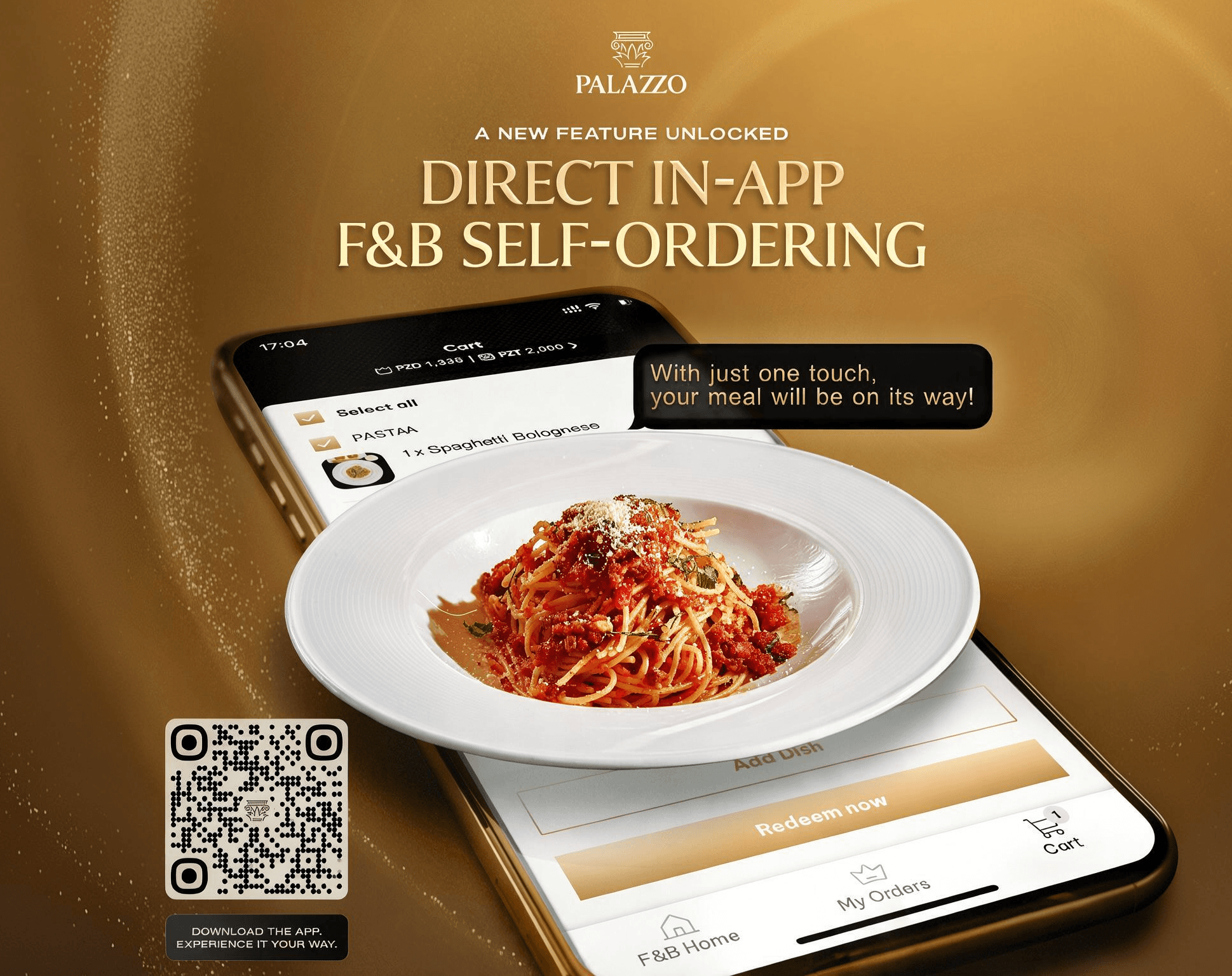 FOOD & BEVERAGE SELF-ORDERING IS NOW AVAILABLE ON THE PALAZZO MOBILE APP